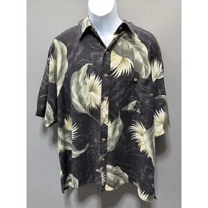 Island Republic Men size XXL 100% Silk Hawaiian Shirt Black Floral